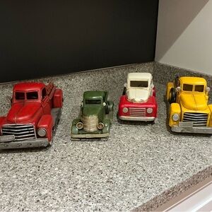 Vintage Style Toy Truck Set - Red, Green, Yellow